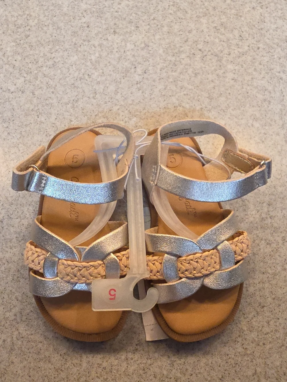 Girls Metallic Silver and Tan Braided Strap Sandals - Kids